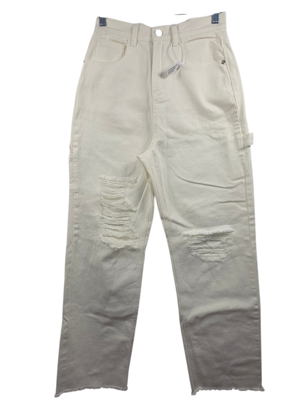 The Kript White Distressed Straight Leg Jeans High Rise Raw Hem Cotton Size S